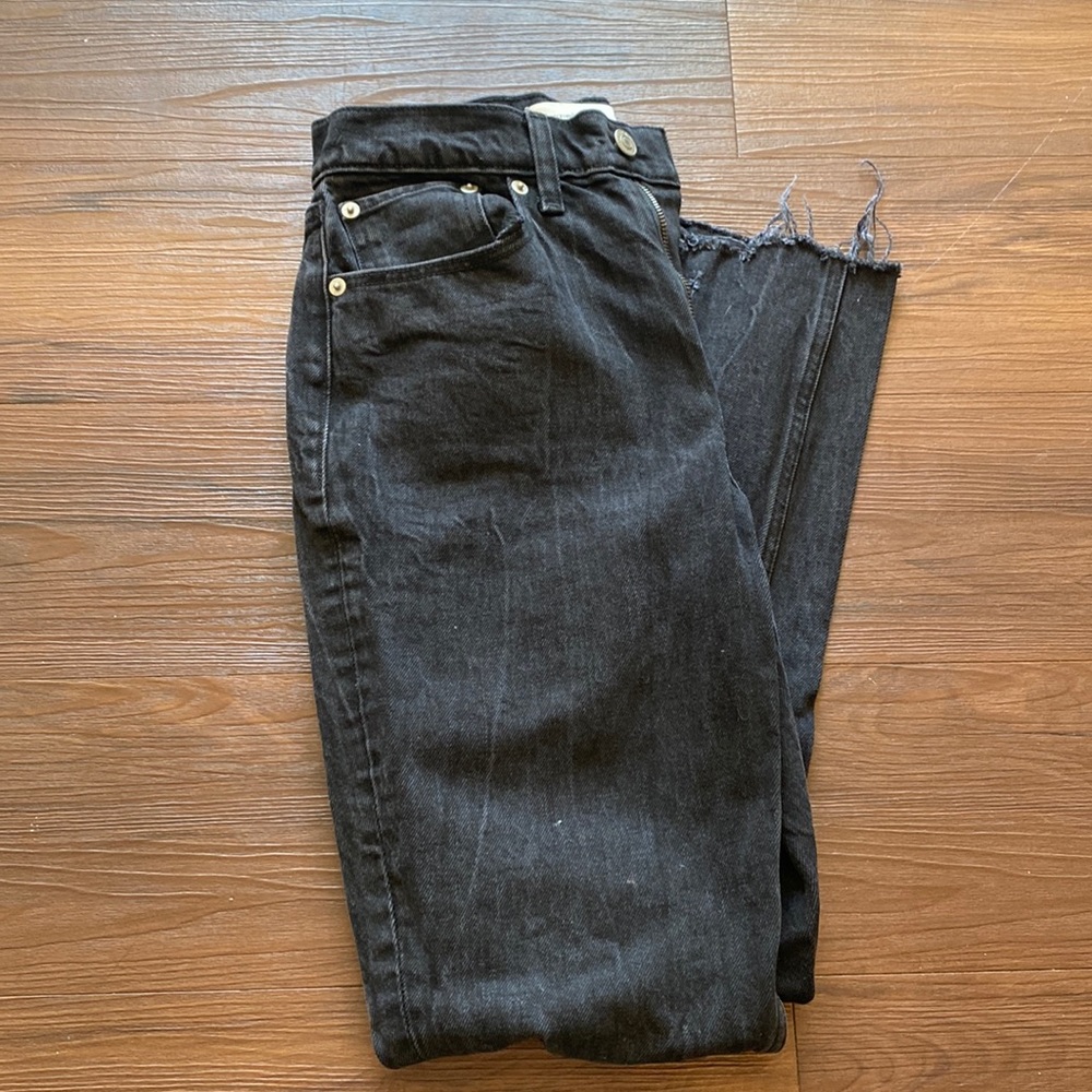 Black High Rise Mom Jeans with Knee Rips